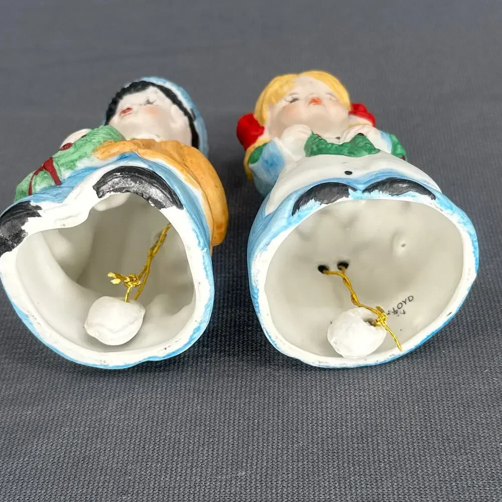VTG 80s House of Lloyd Porcelain Bisque Bell Ornament Figures Boy Girl Christmas